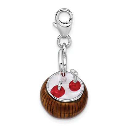Sterling Silver Amore La Vita Rhodium-Plated Polished 3-D Enameled Pina Colada Charm With Fancy Lobster Clasp