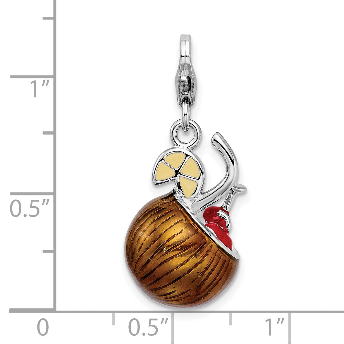 Sterling Silver Amore La Vita Rhodium-Plated Polished 3-D Enameled Pina Colada Charm With Fancy Lobster Clasp