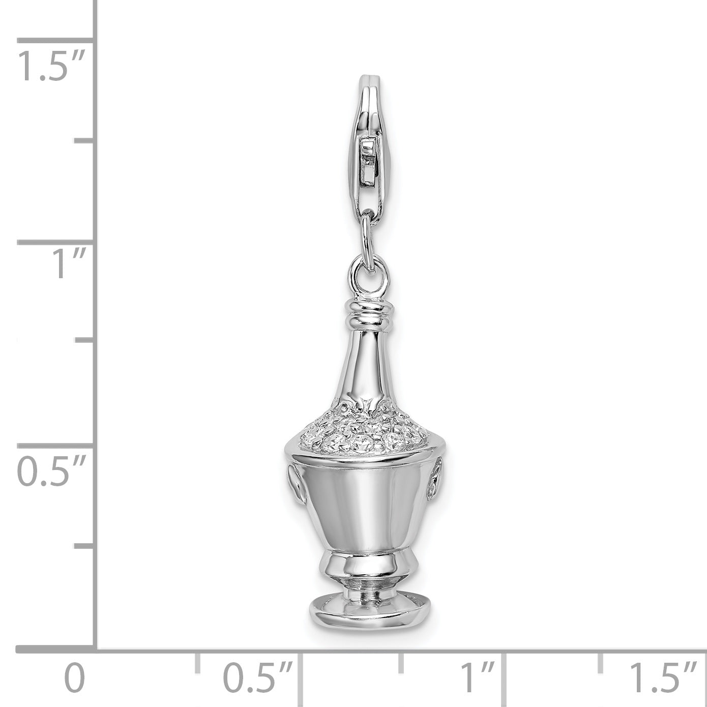 Sterling Silver Amore La Vita Rhodium-Plated Polished 3-D Cz Champagne In Ice Bucket Charm With Fancy Lobster Clasp