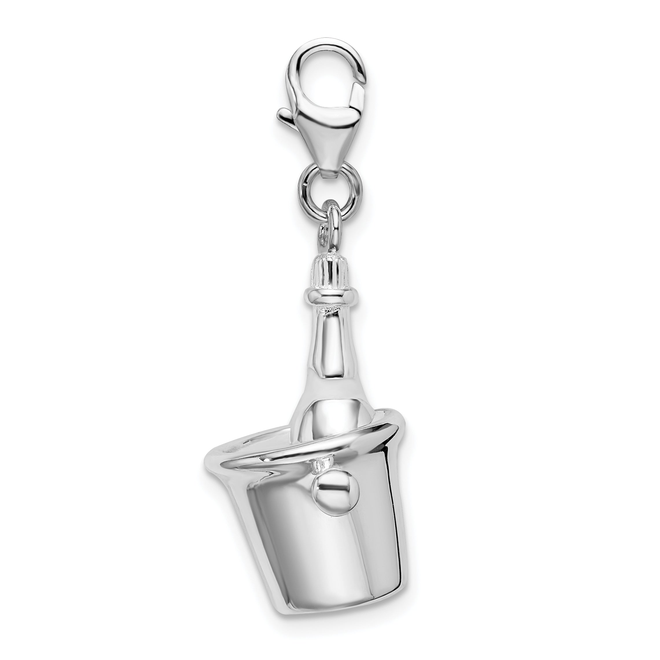 Sterling Silver Amore La Vita Rhodium-Plated Polished 3-D Enameled Champagne Bottle In Ice Bucket With Lobster Charm