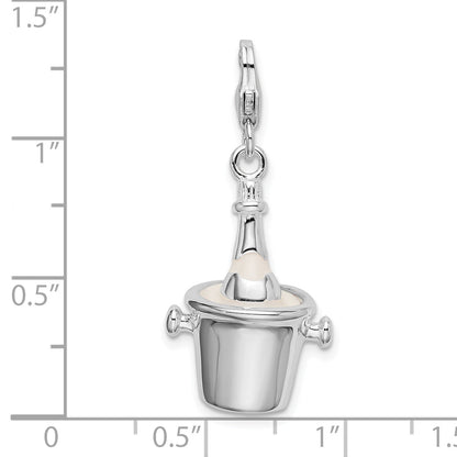 Sterling Silver Amore La Vita Rhodium-Plated Polished 3-D Enameled Champagne Bottle In Ice Bucket With Lobster Charm