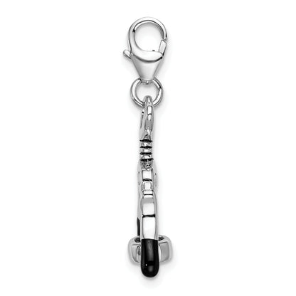 Sterling Silver Amore La Vita Rhodium-Plated Polished 3-D Enameled Cork Screw Charm With Fancy Lobster Clasp