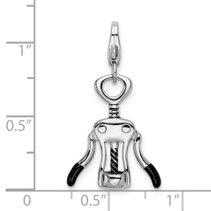 Sterling Silver Amore La Vita Rhodium-Plated Polished 3-D Enameled Cork Screw Charm With Fancy Lobster Clasp