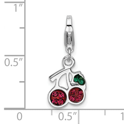 Sterling Silver Rh Swarovski Crystals Cherries W/Lobster Clasp Charm