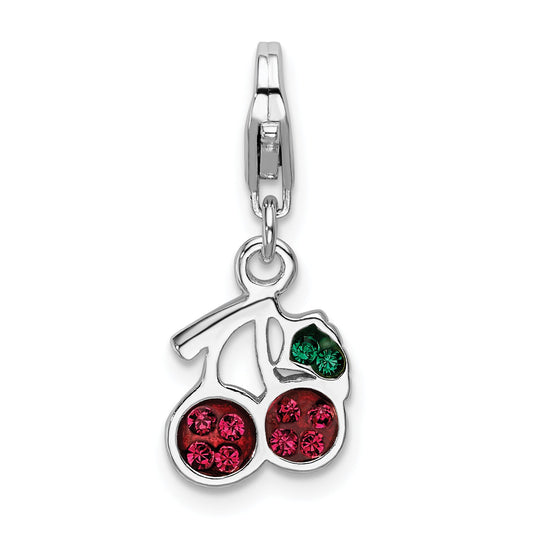 Sterling Silver Rh Swarovski Crystals Cherries W/Lobster Clasp Charm