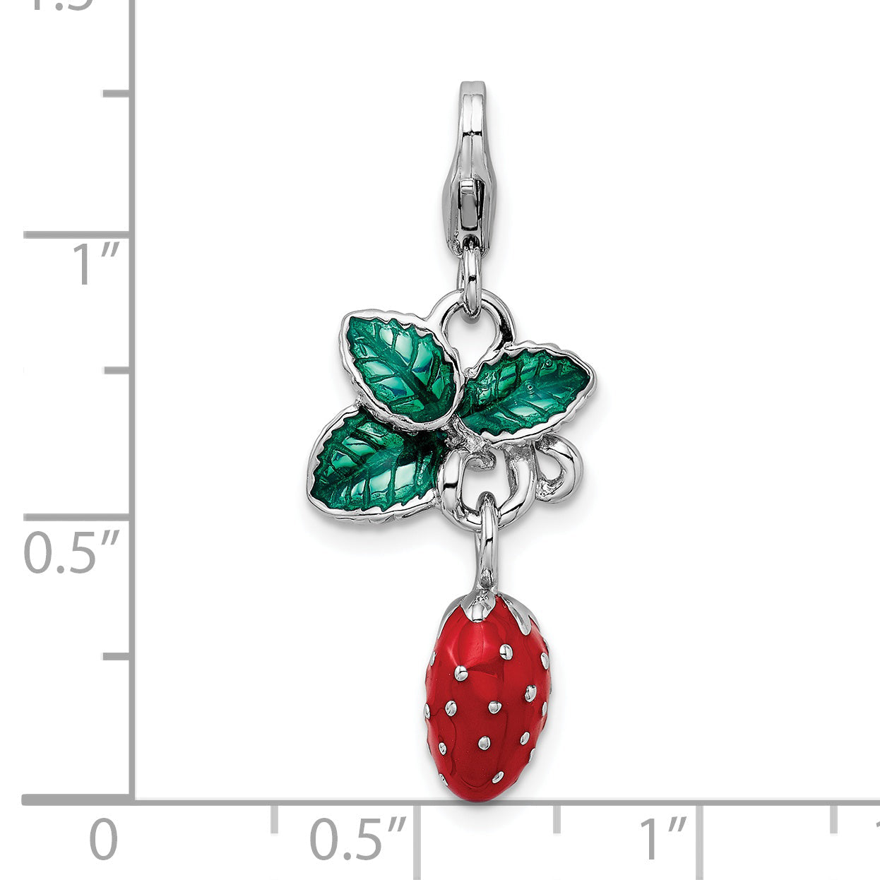 Sterling Silver Amore La Vita Rhodium-Plated Polished 3-D Enameled Strawberry Charm With Fancy Lobster Clasp