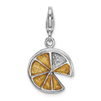 Sterling Silver Amore La Vita Rhodium-Plated Polished 3-D Yellow Enameled Lemon Slice Charm With Fancy Lobster Clasp