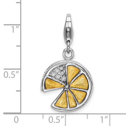 Sterling Silver Amore La Vita Rhodium-Plated Polished 3-D Yellow Enameled Lemon Slice Charm With Fancy Lobster Clasp