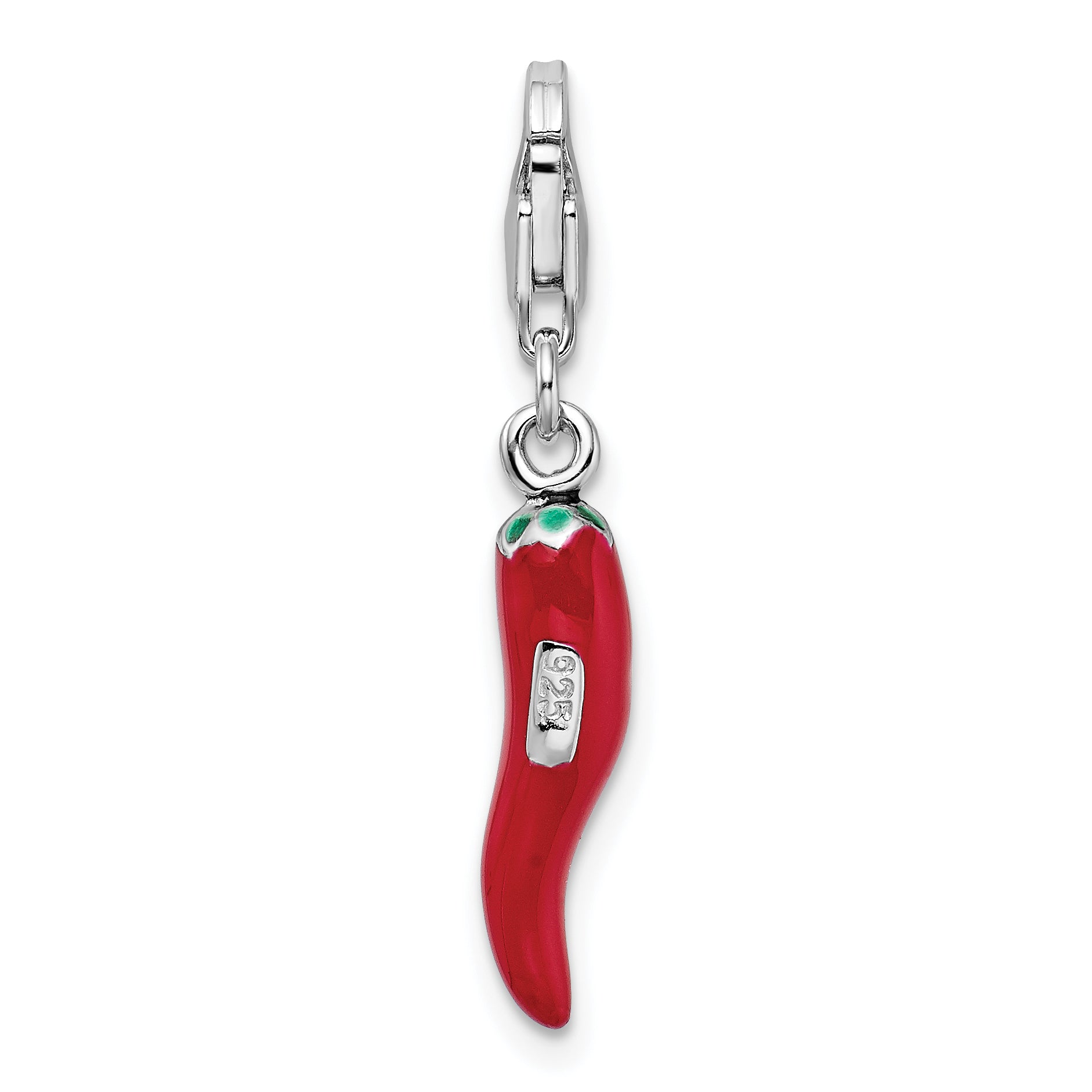 Sterling Silver Amore La Vita Rhodium-Plated Polished 3-D Red Enameled Pepper Charm With Fancy Lobster Clasp