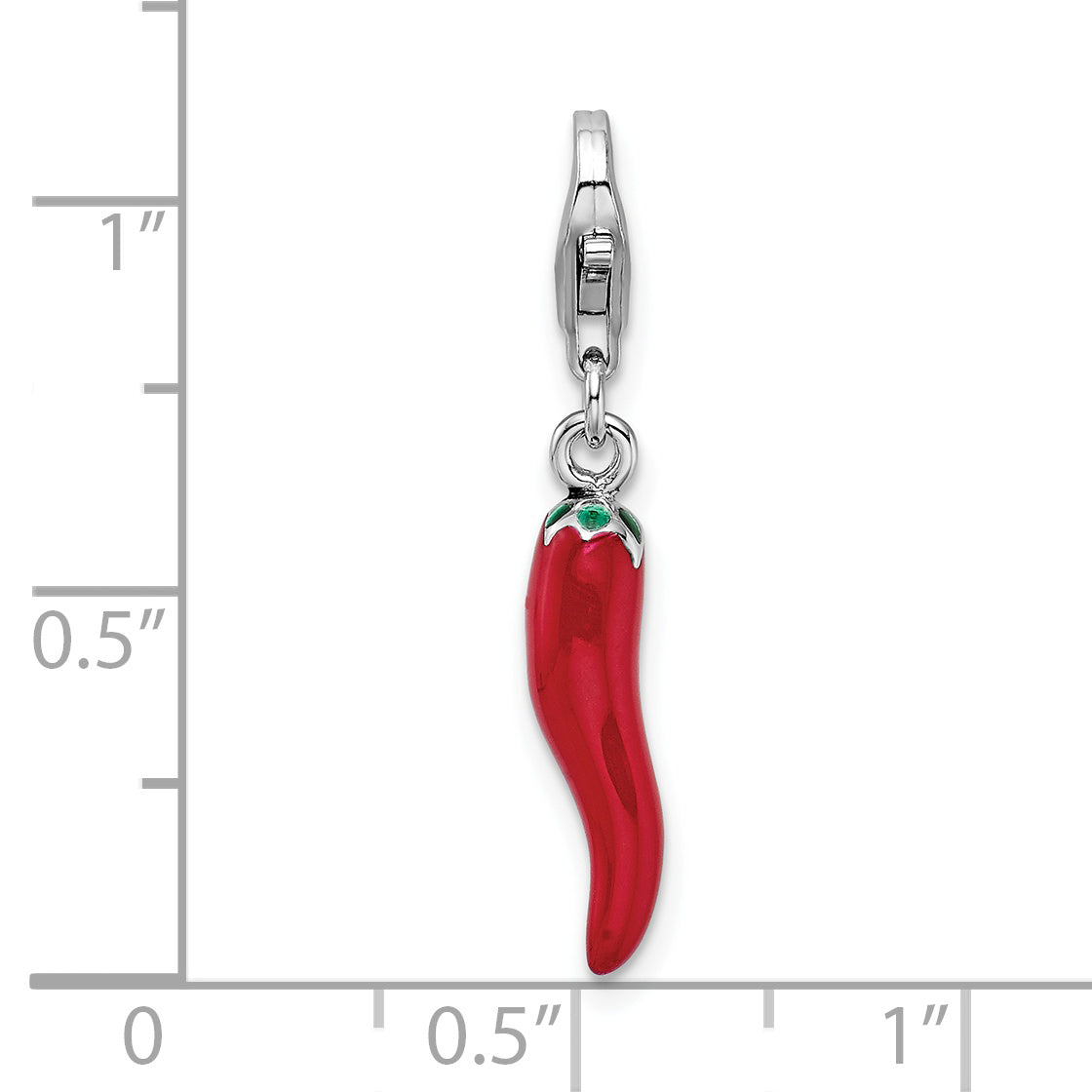 Sterling Silver Amore La Vita Rhodium-Plated Polished 3-D Red Enameled Pepper Charm With Fancy Lobster Clasp