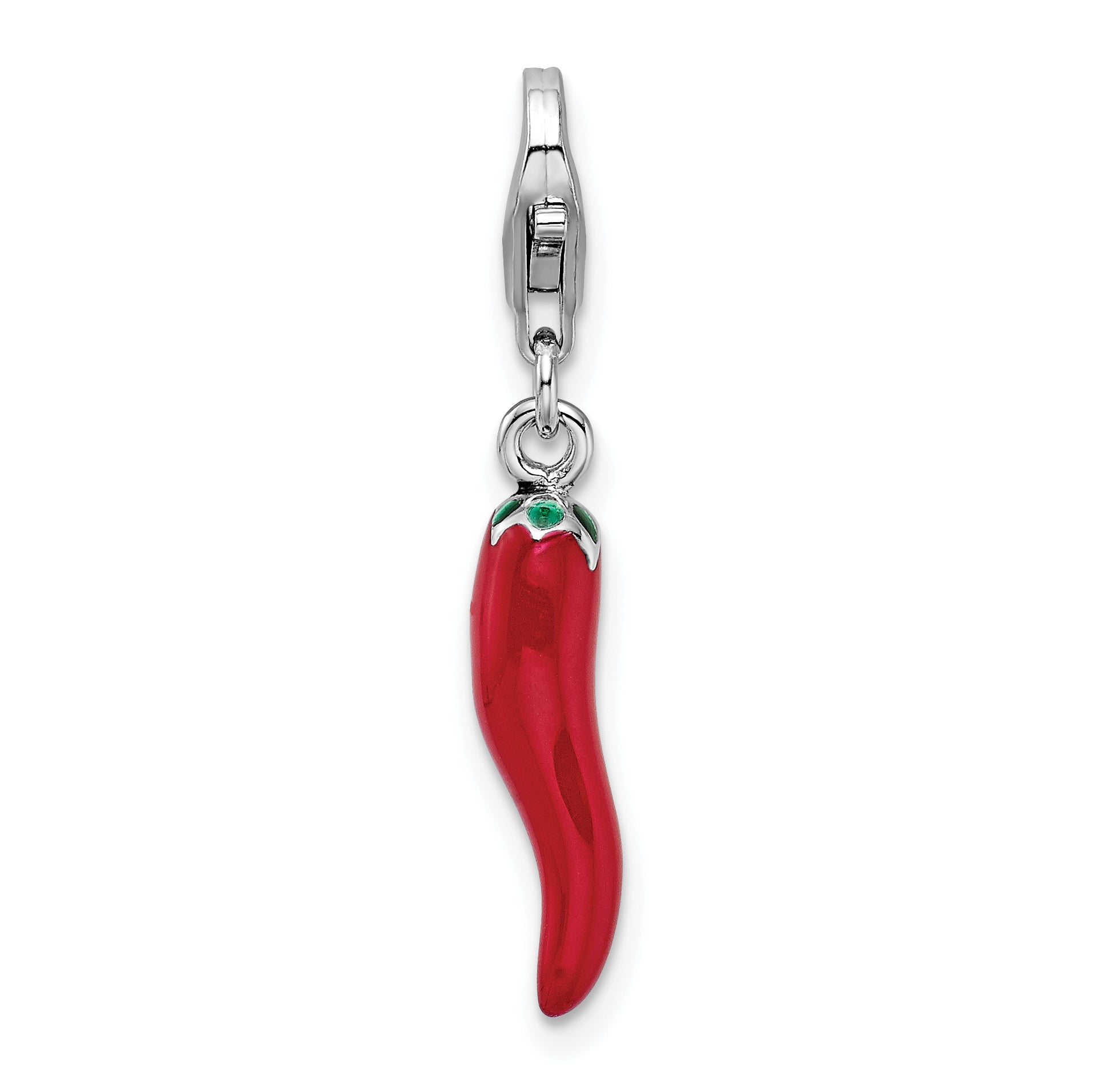Sterling Silver Amore La Vita Rhodium-Plated Polished 3-D Red Enameled Pepper Charm With Fancy Lobster Clasp