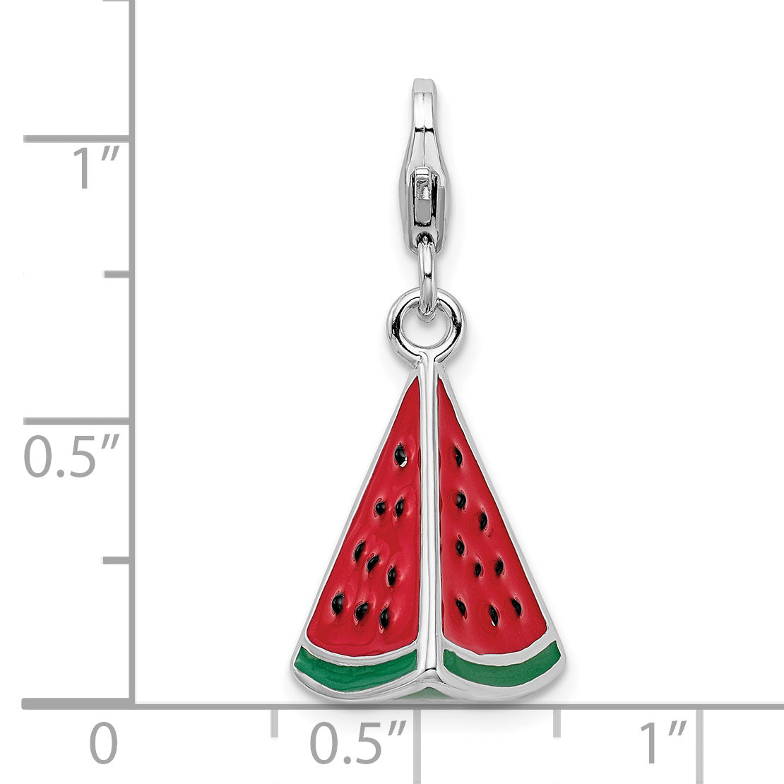 Sterling Silver Amore La Vita Rhodium-Plated Polished 3-D Enameled Watermelon Wedge Charm With Fancy Lobster Clasp