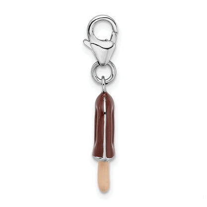 Sterling Silver Amore La Vita Rhodium-Plated Polished 3-D Enameled Fudge Bar Charm With Fancy Lobster Clasp