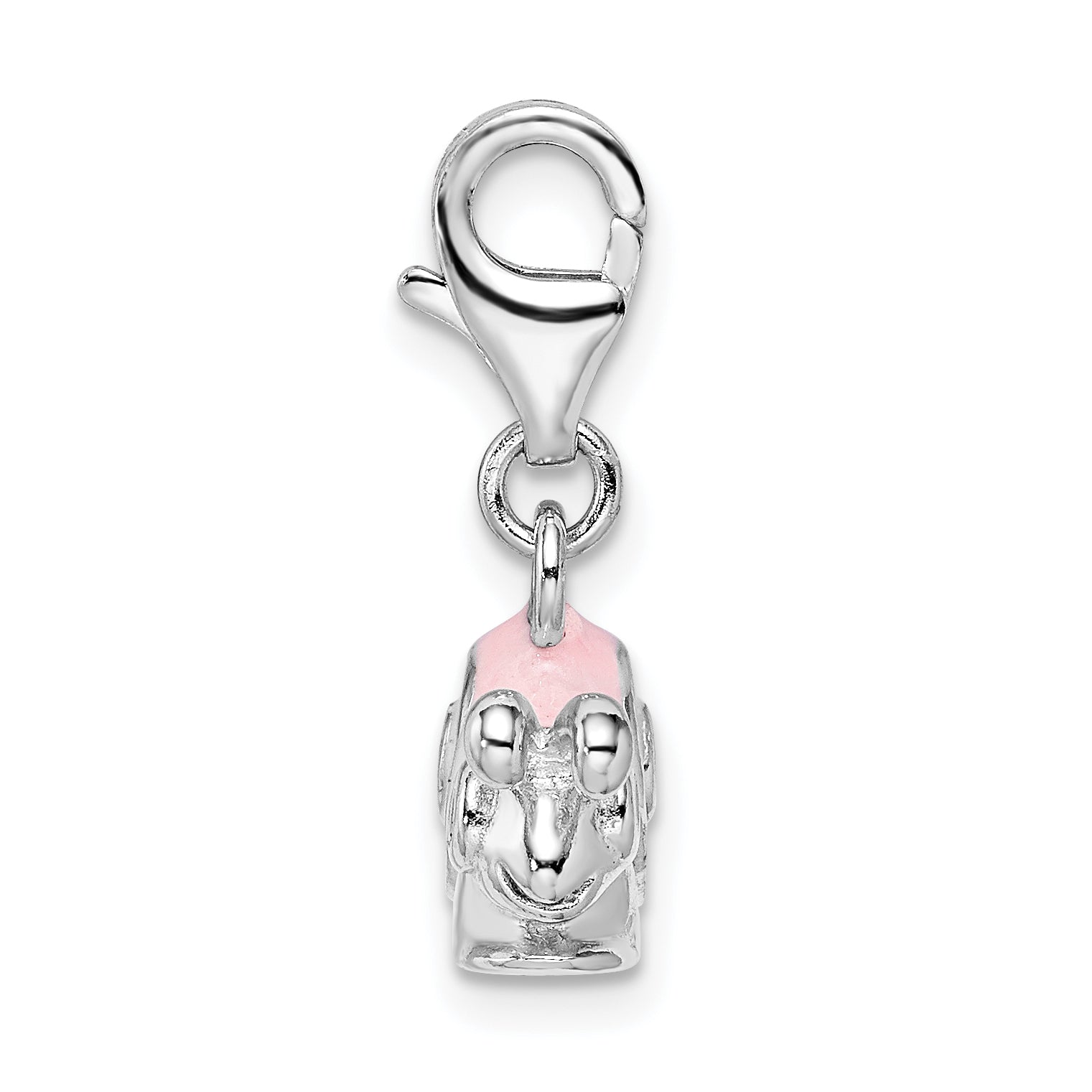 Sterling Silver Amore La Vita Rhodium-Plated Polished 3-D Enameled Pink Snail Charm With Fancy Lobster Clasp