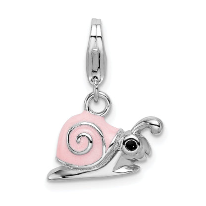 Sterling Silver Amore La Vita Rhodium-Plated Polished 3-D Enameled Pink Snail Charm With Fancy Lobster Clasp