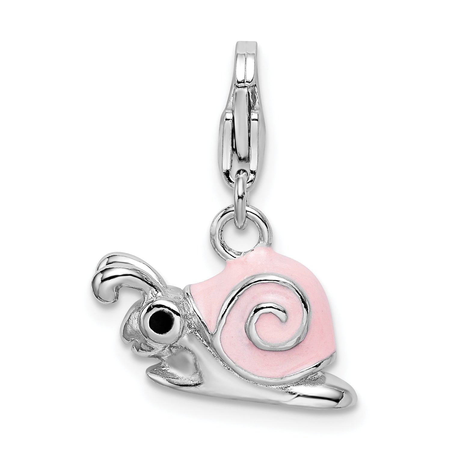 Sterling Silver Amore La Vita Rhodium-Plated Polished 3-D Enameled Pink Snail Charm With Fancy Lobster Clasp