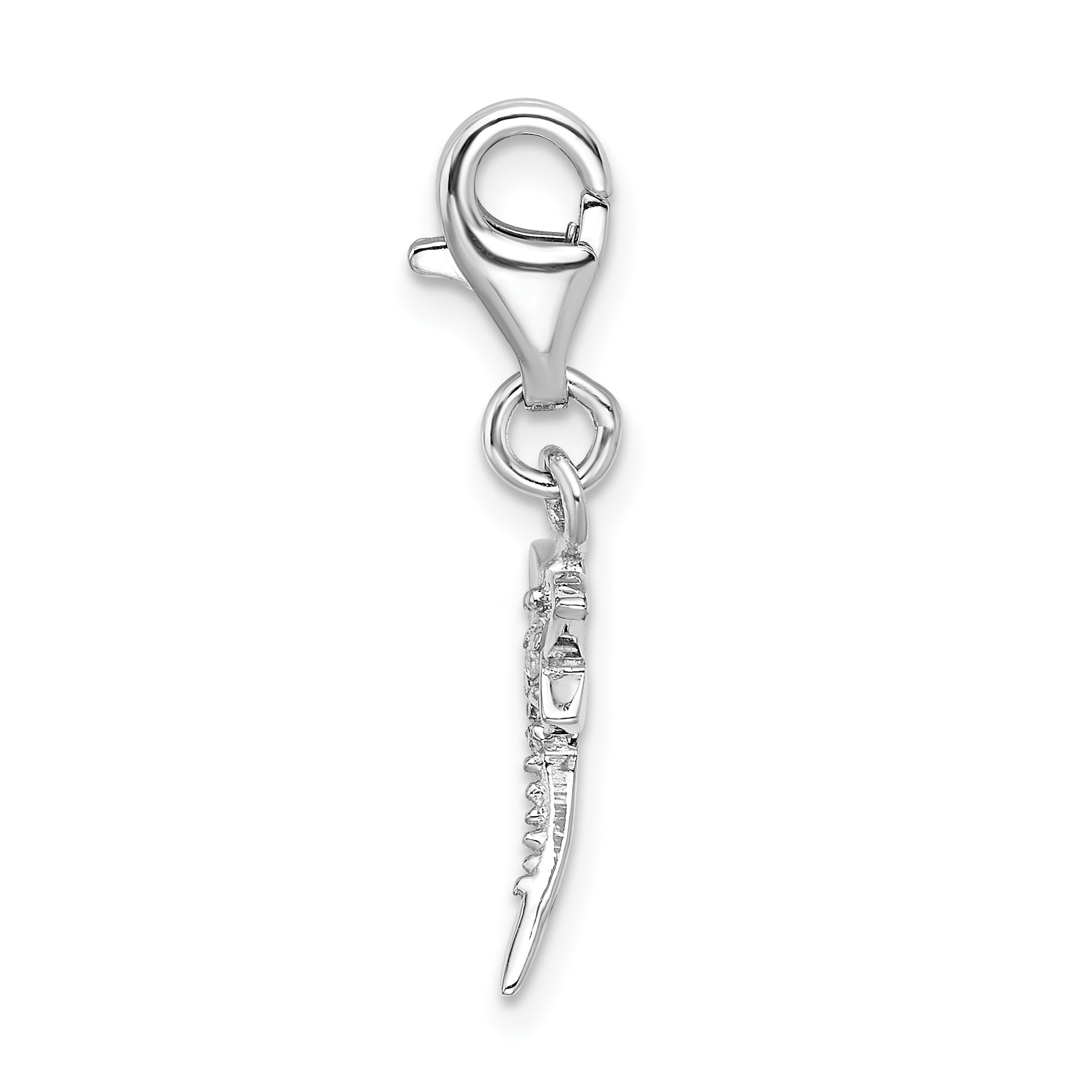Sterling Silver Amore La Vita Rhodium-Plated Polished Lilac Enameled Cz Dragonfly Charm With Fancy Lobster Clasp