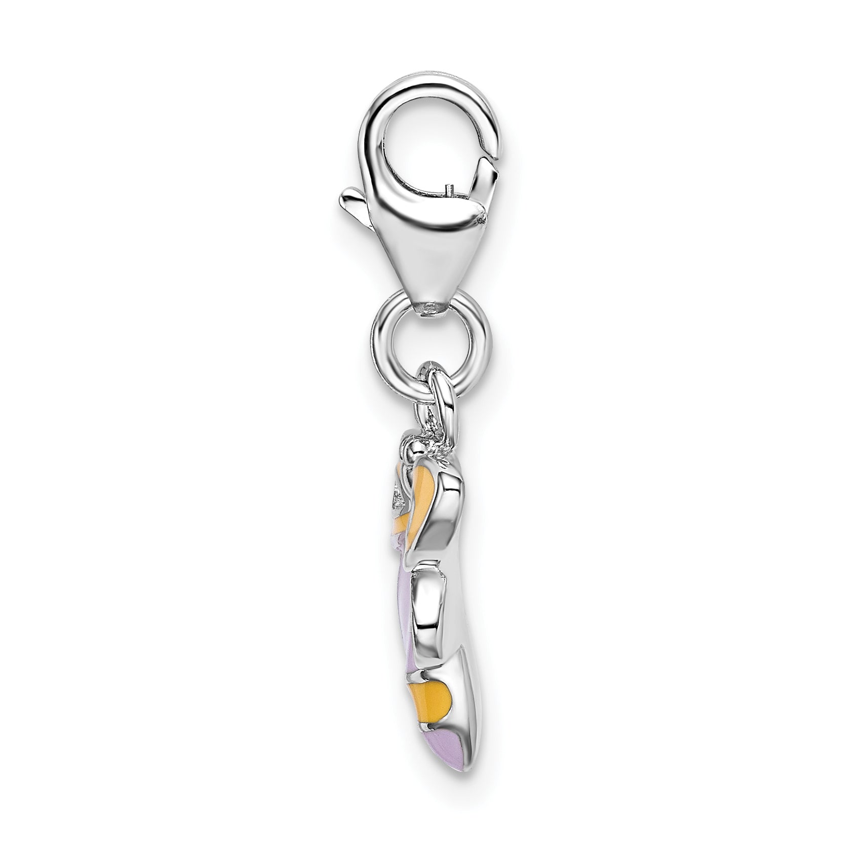 Sterling Silver Amore La Vita Rhodium-Plated Polished Enameled Bee Charm With Fancy Lobster Clasp