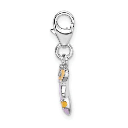 Sterling Silver Amore La Vita Rhodium-Plated Polished Enameled Bee Charm With Fancy Lobster Clasp