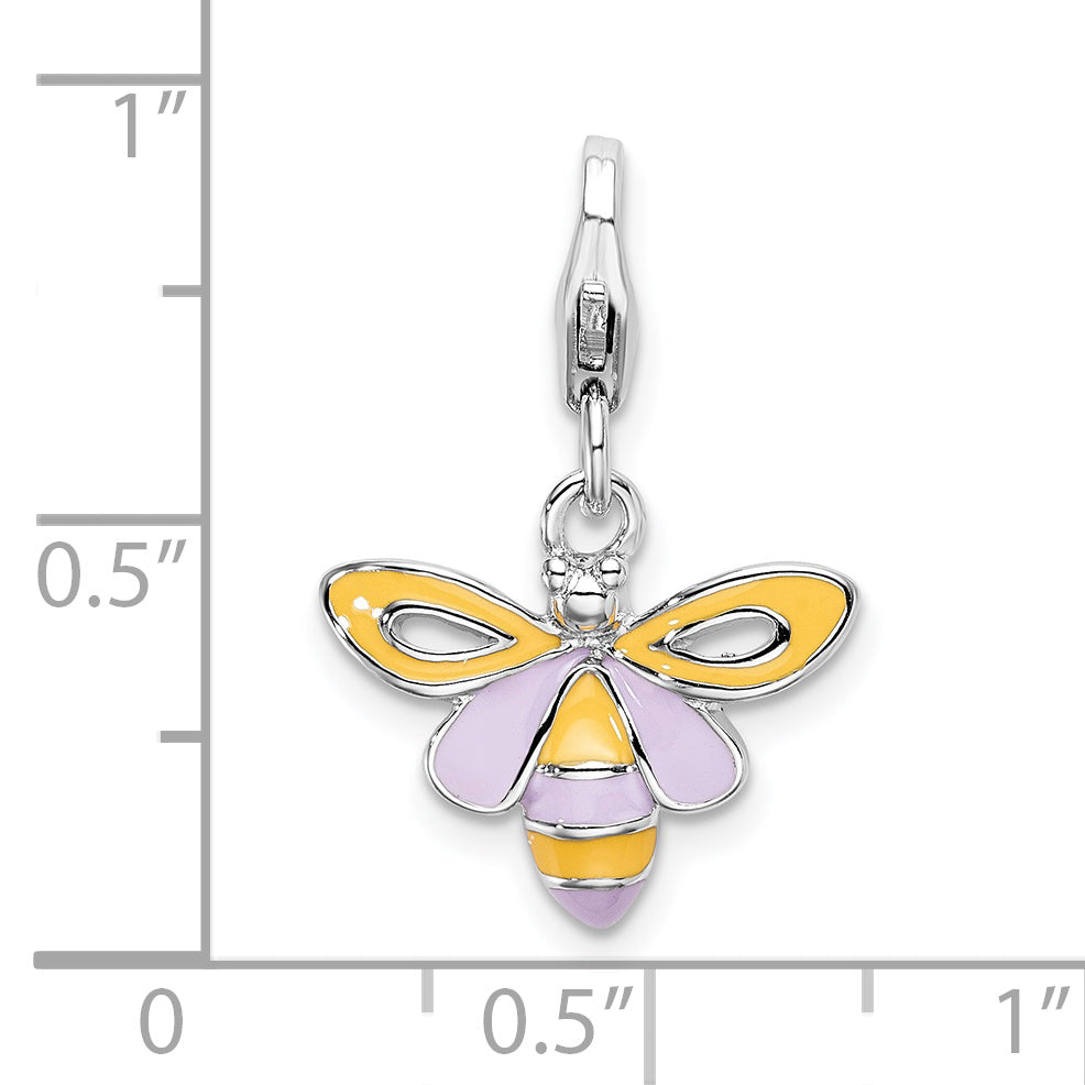 Sterling Silver Amore La Vita Rhodium-Plated Polished Enameled Bee Charm With Fancy Lobster Clasp