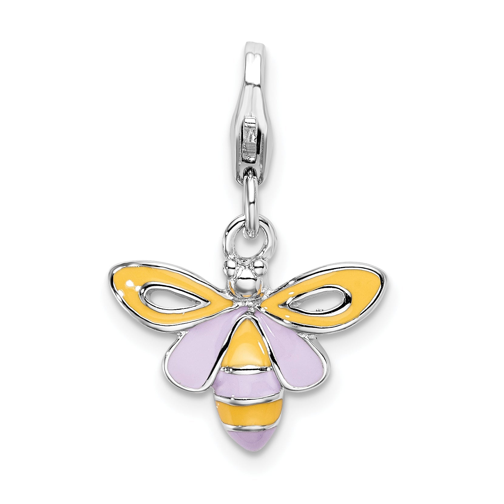 Sterling Silver Amore La Vita Rhodium-Plated Polished Enameled Bee Charm With Fancy Lobster Clasp