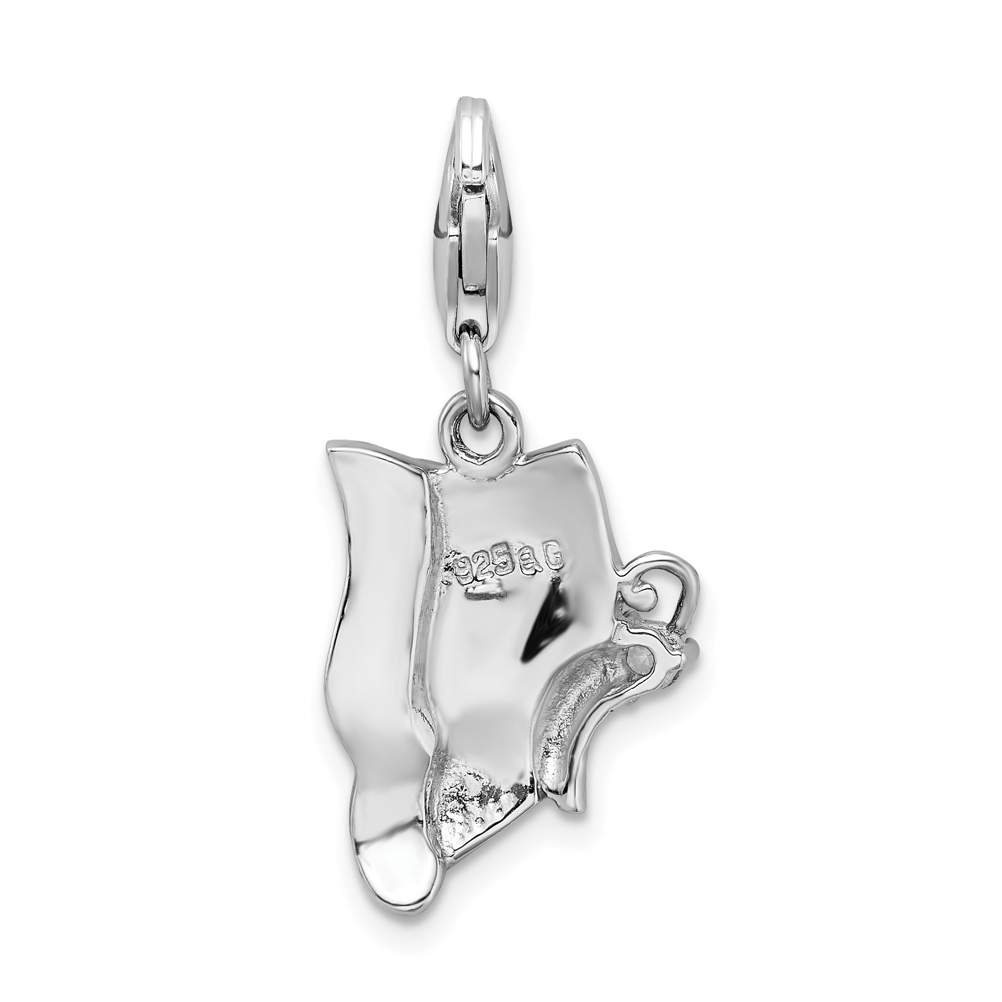 Sterling Silver Amore La Vita Rhodium-Plated Polished Cz Green Enameled Butterfly Charm With Fancy Lobster Clasp