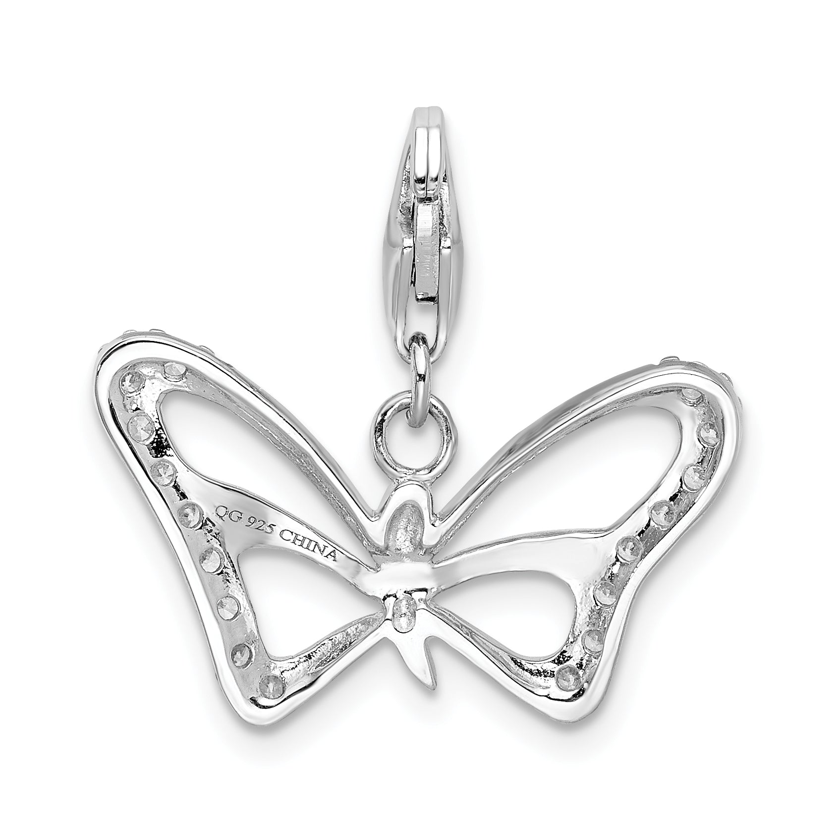 Sterling Silver Amore La Vita Rhodium-Plated Polished Cz Butterfly Charm With Fancy Lobster Clasp