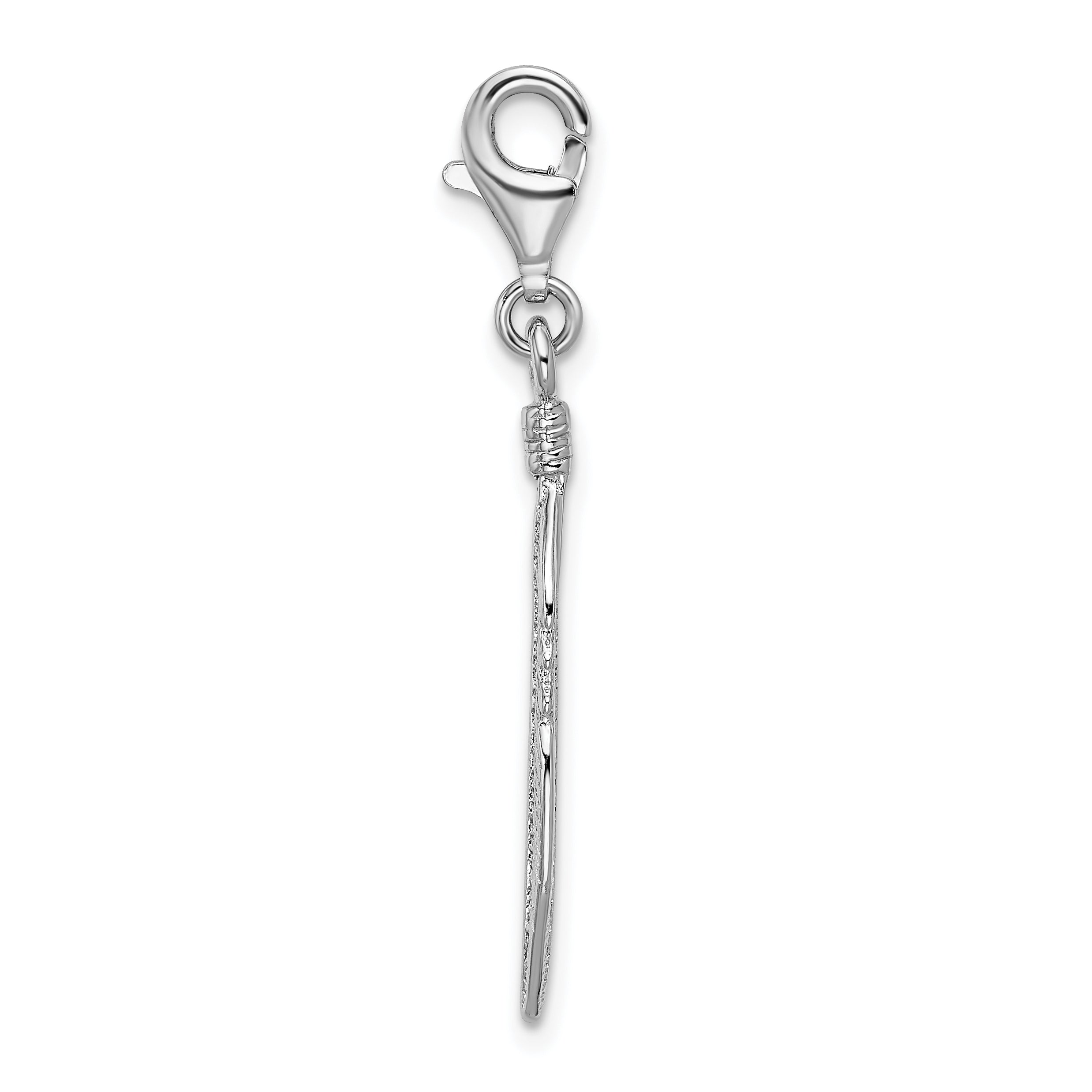Sterling Silver Amore La Vita Rhodium-Plated Polished 3-D Feather Charm With Fancy Lobster Clasp