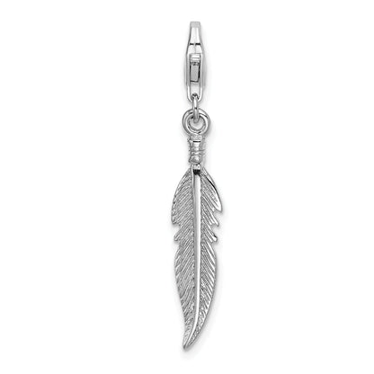Sterling Silver Amore La Vita Rhodium-Plated Polished 3-D Feather Charm With Fancy Lobster Clasp