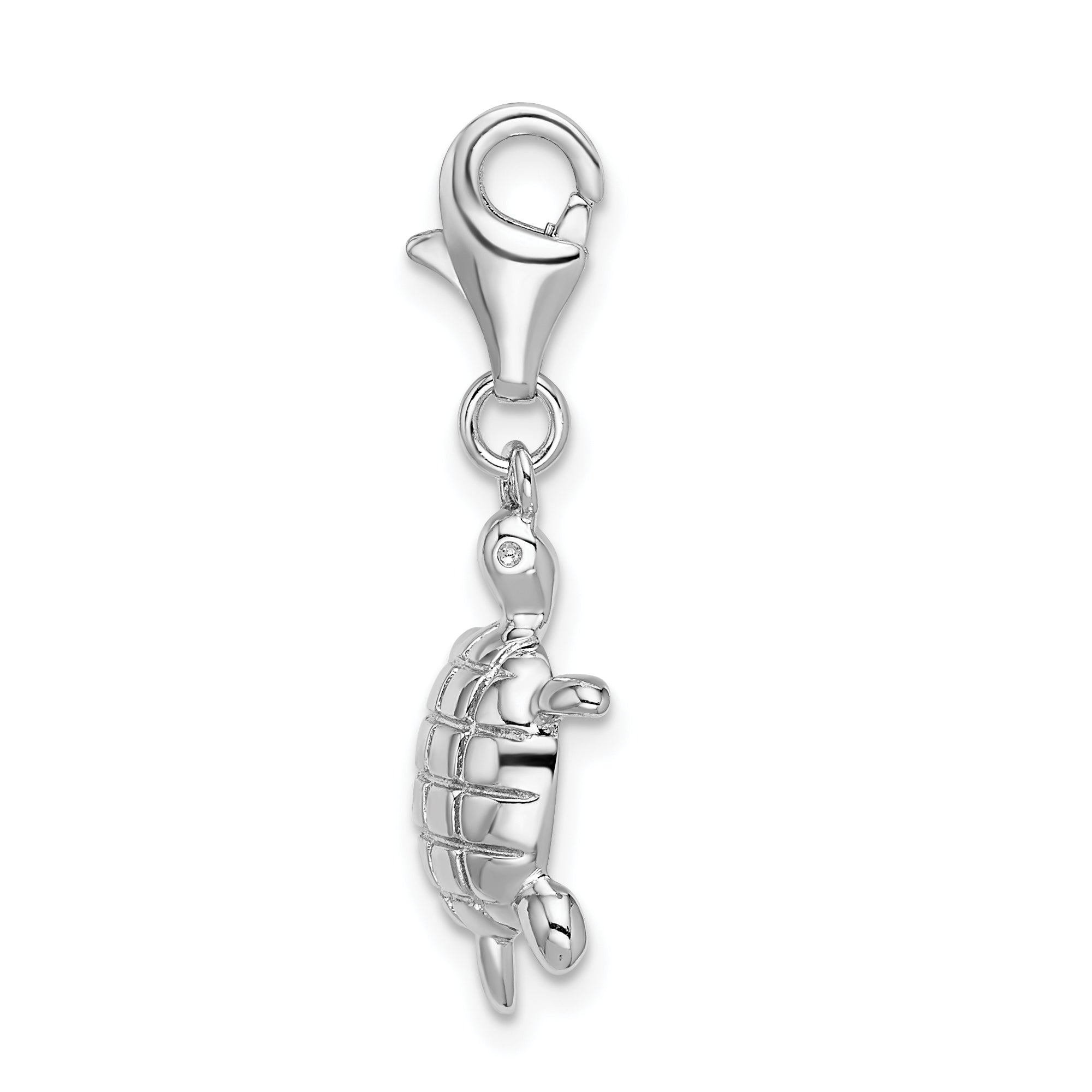 Sterling Silver Amore La Vita Rhodium-Plated Polished Turtle Charm With Fancy Lobster Clasp