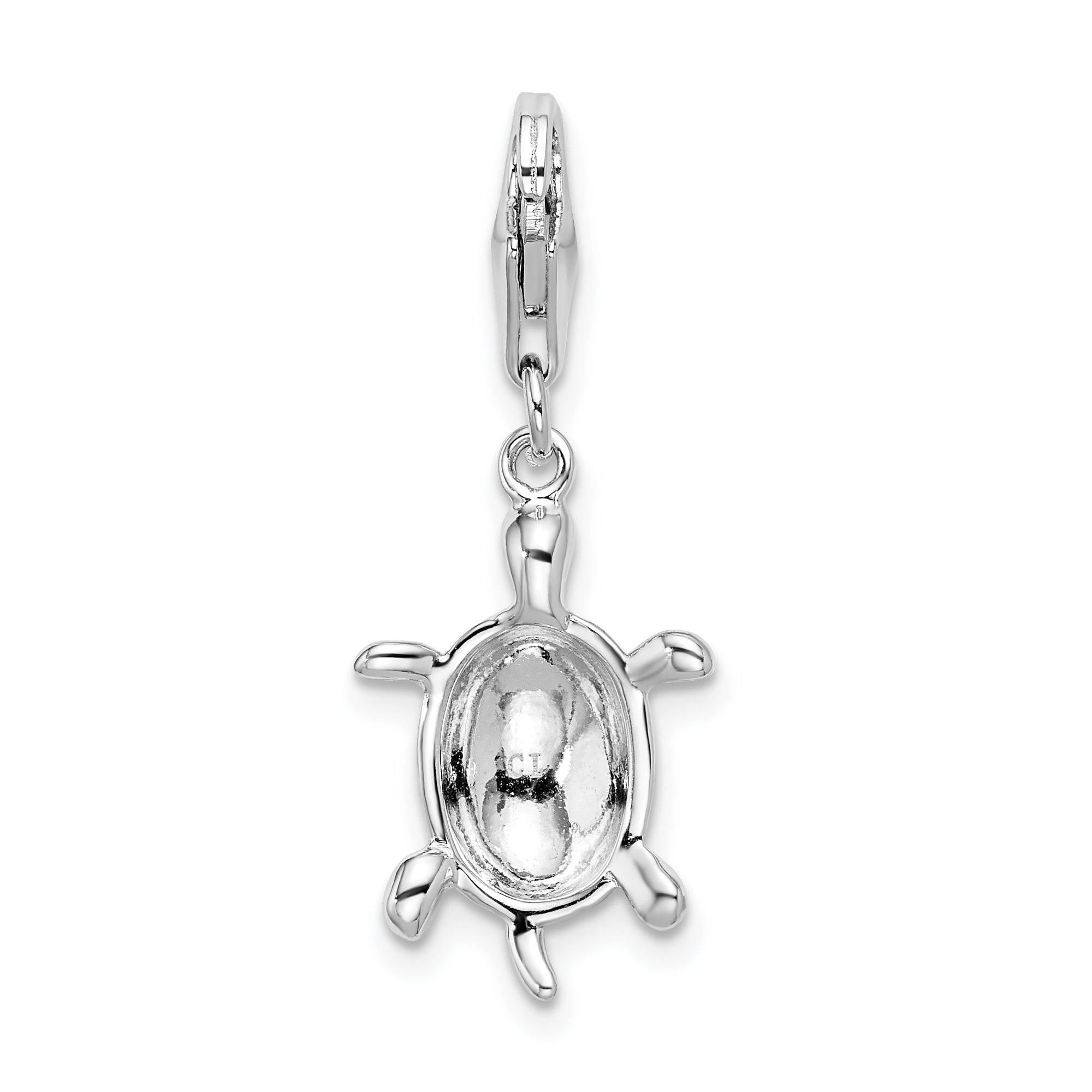 Sterling Silver Amore La Vita Rhodium-Plated Polished Turtle Charm With Fancy Lobster Clasp