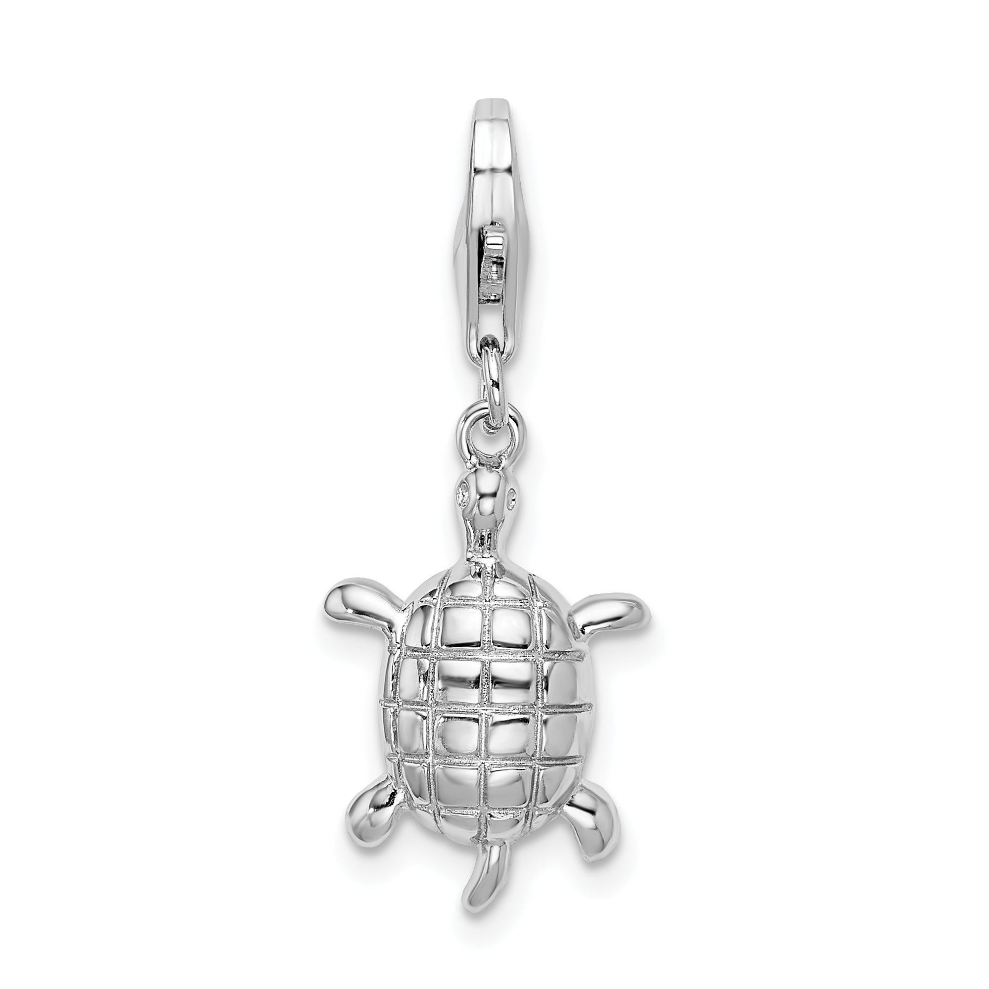Sterling Silver Amore La Vita Rhodium-Plated Polished Turtle Charm With Fancy Lobster Clasp