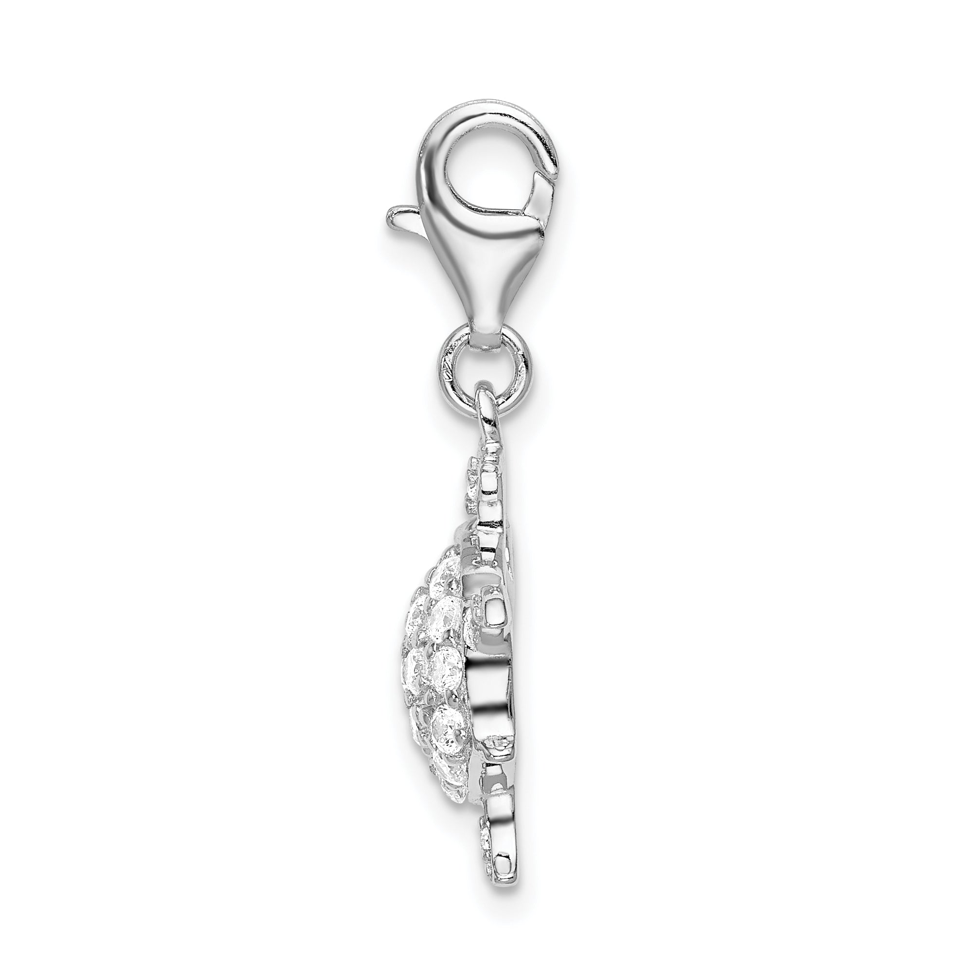 Sterling Silver Amore La Vita Rhodium-Plated Polished Cz Sea Turtle Charm With Fancy Lobster Clasp