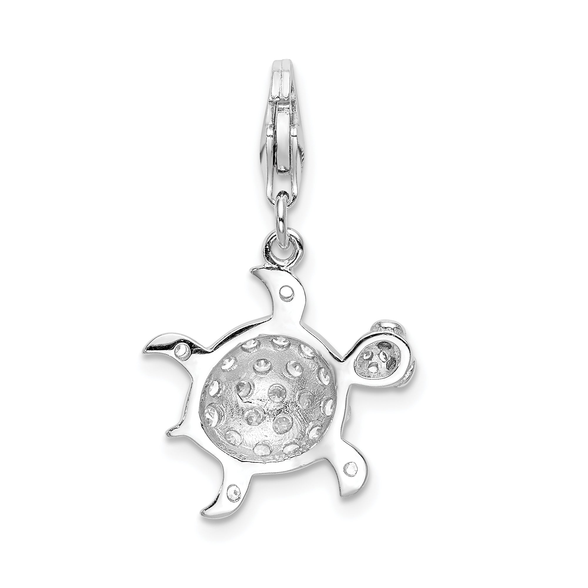 Sterling Silver Amore La Vita Rhodium-Plated Polished Cz Sea Turtle Charm With Fancy Lobster Clasp