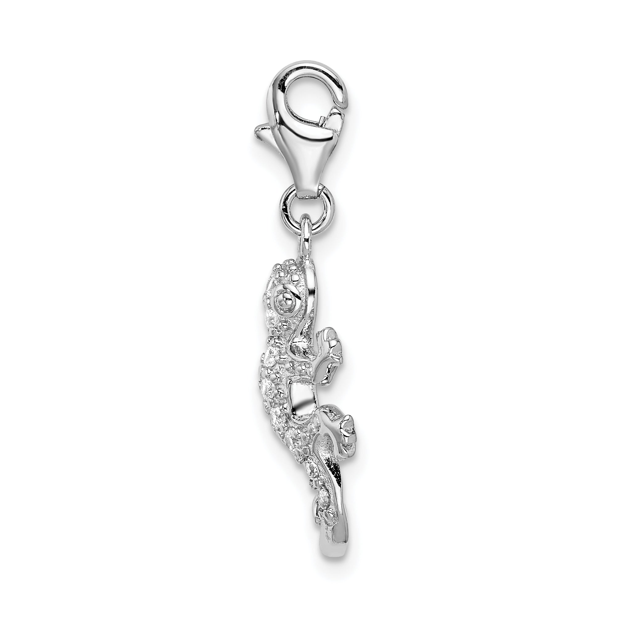 Sterling Silver Amore La Vita Rhodium-Plated Polished Cz Lizard Charm With Fancy Lobster Clasp