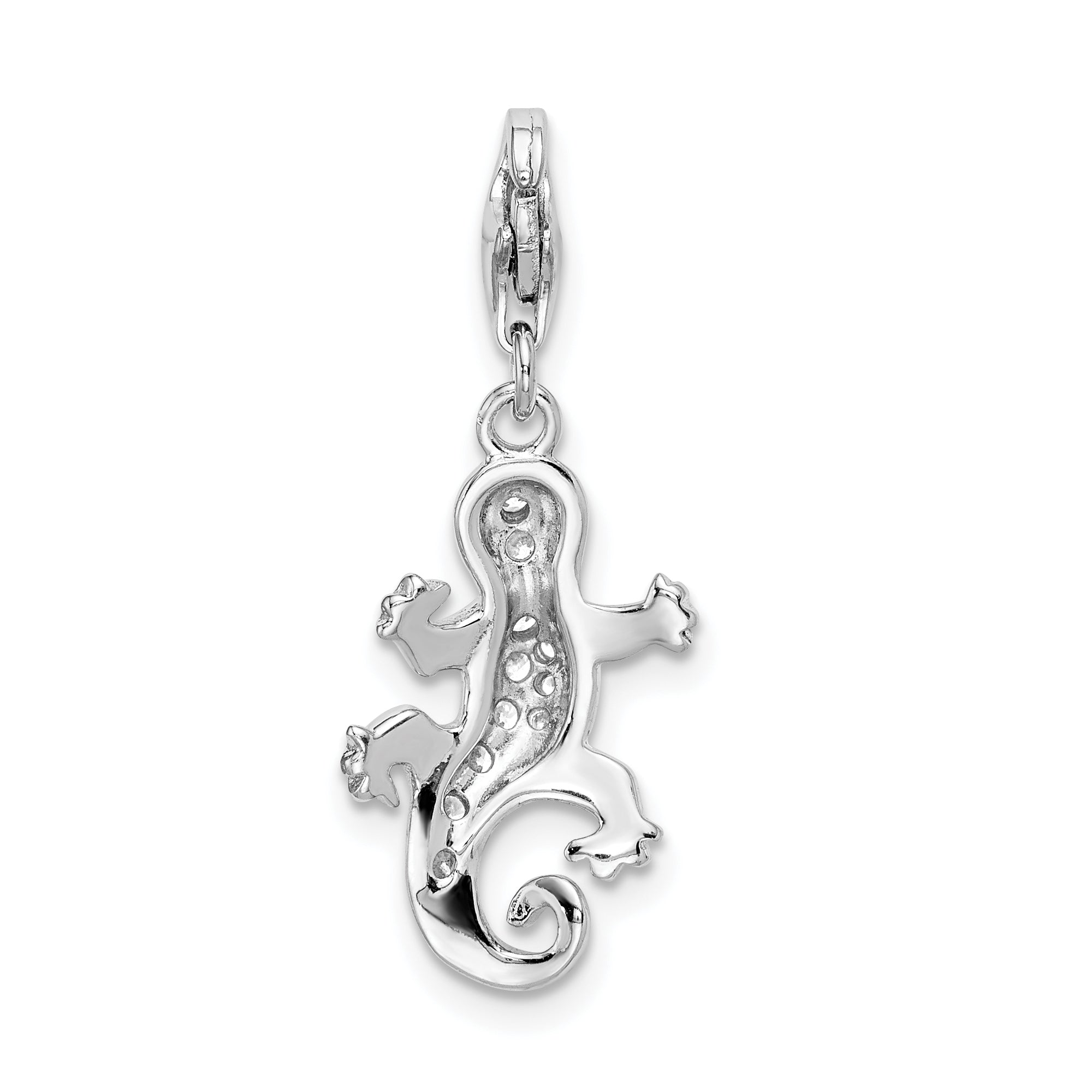 Sterling Silver Amore La Vita Rhodium-Plated Polished Cz Lizard Charm With Fancy Lobster Clasp