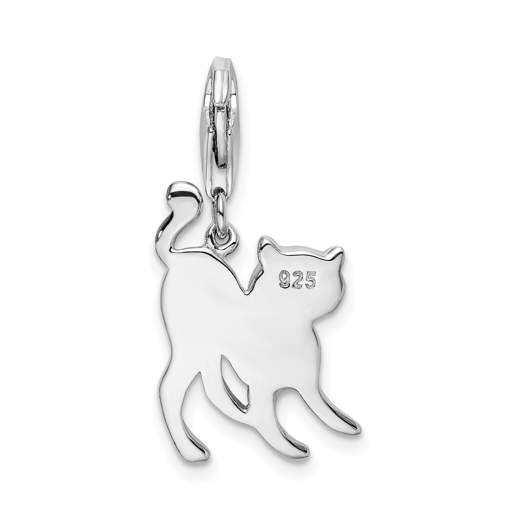 Sterling Silver Amore La Vita Rhodium-Plated Polished Scary Cat Charm With Fancy Lobster Clasp