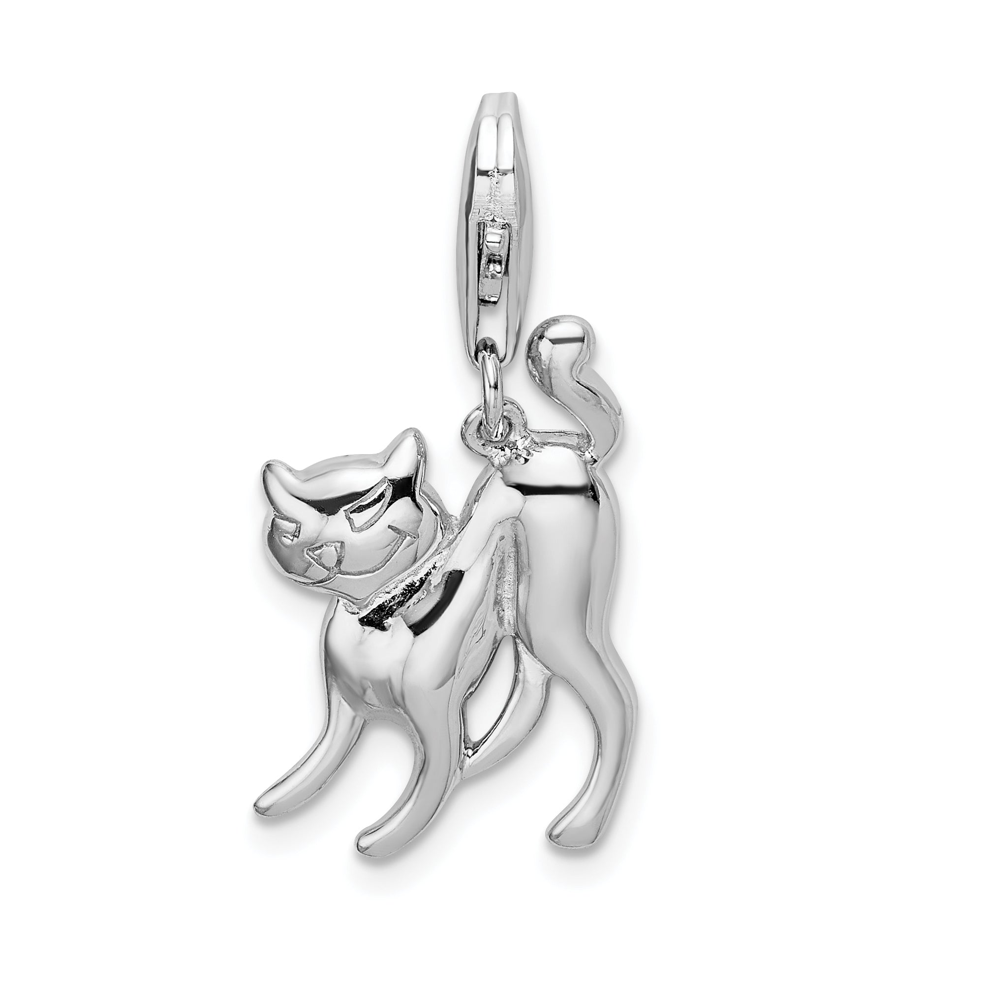 Sterling Silver Amore La Vita Rhodium-Plated Polished Scary Cat Charm With Fancy Lobster Clasp