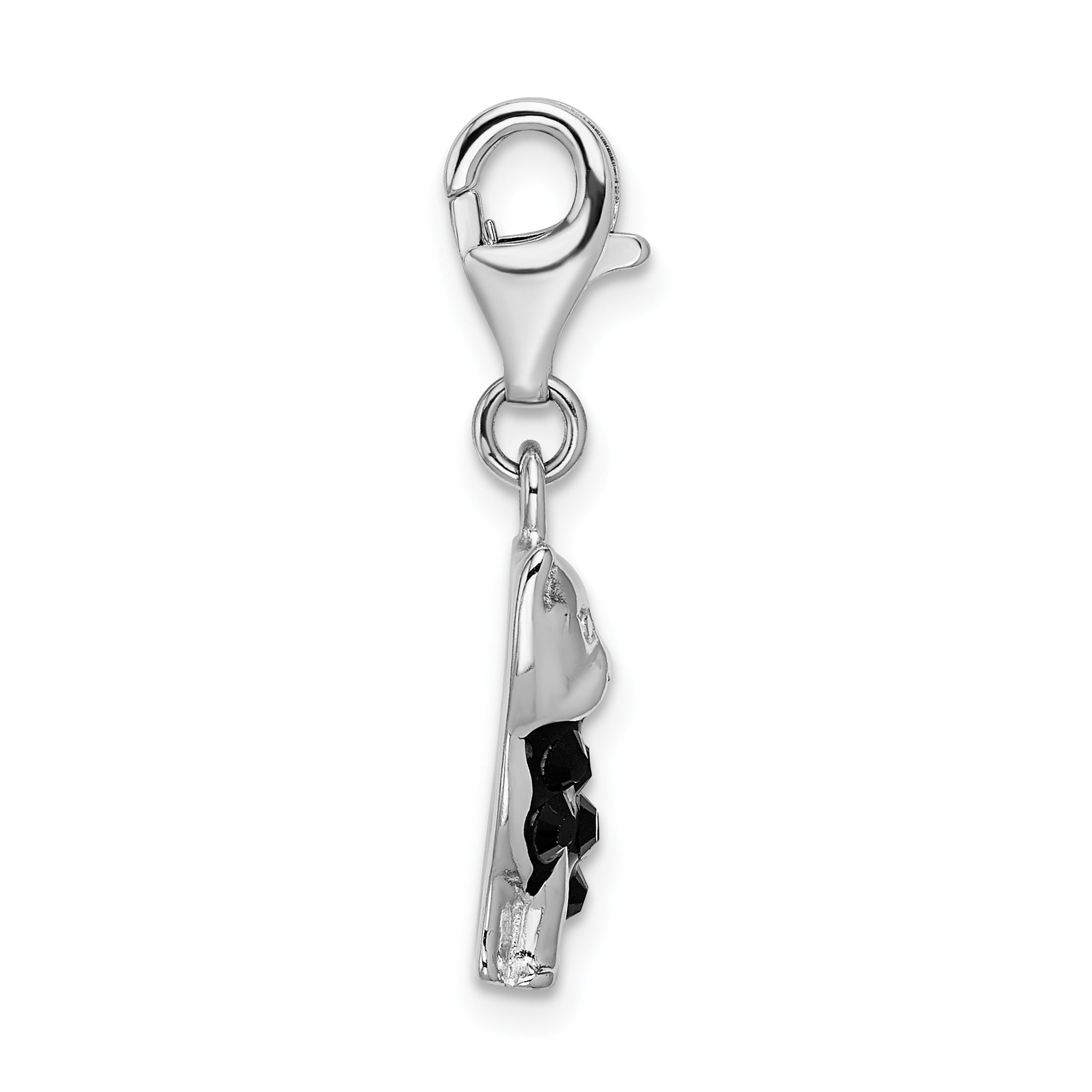 Sterling Silver Amore La Vita Rhodium-Plated Polished Enameled Swarovski Crystal Black Cat Charm With Fancy Lobster Clasp