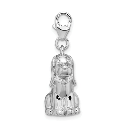 Sterling Silver Amore La Vita Rhodium-Plated Polished 3-D Enameled Dog Charm With Fancy Lobster Clasp