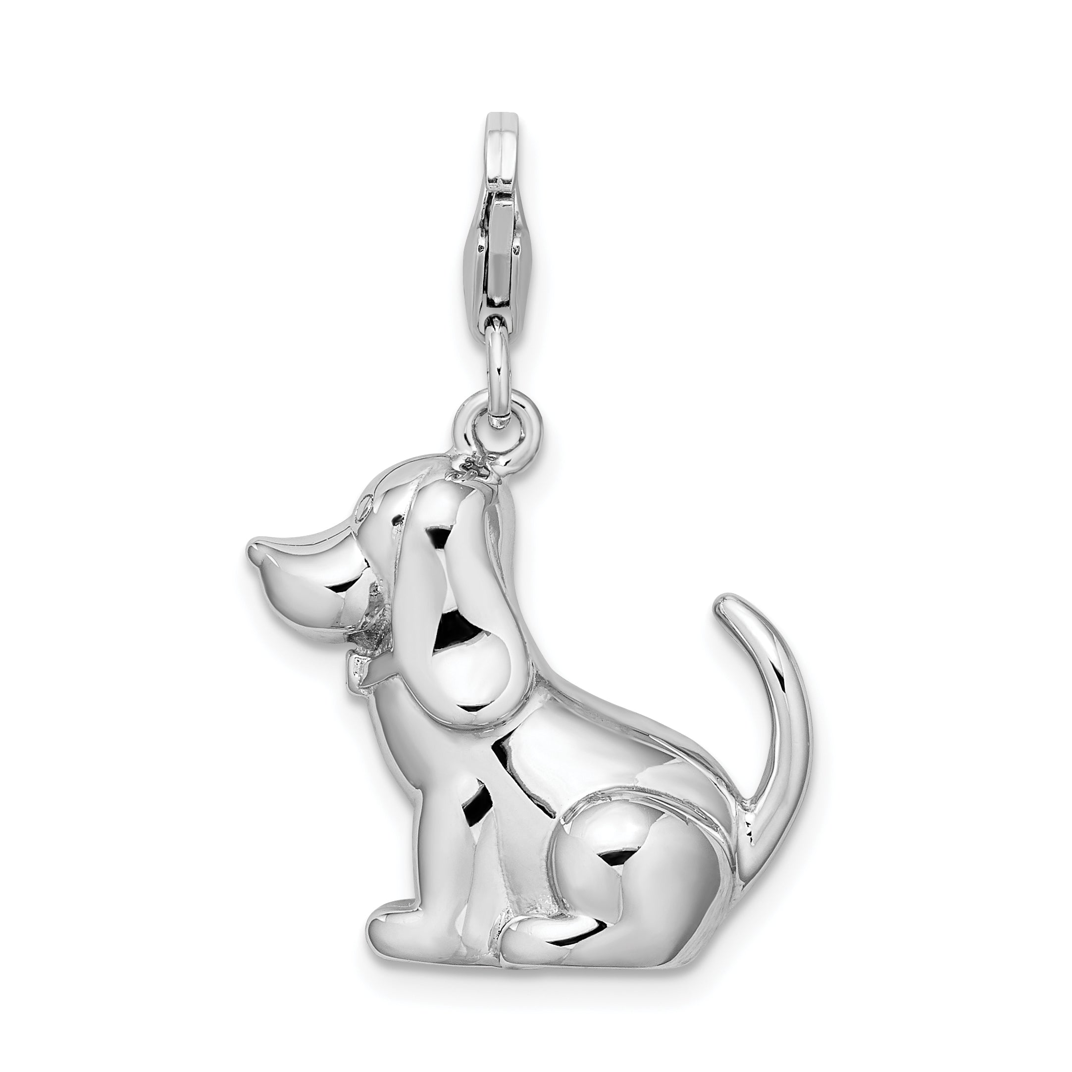 Sterling Silver Amore La Vita Rhodium-Plated Polished 3-D Enameled Dog Charm With Fancy Lobster Clasp