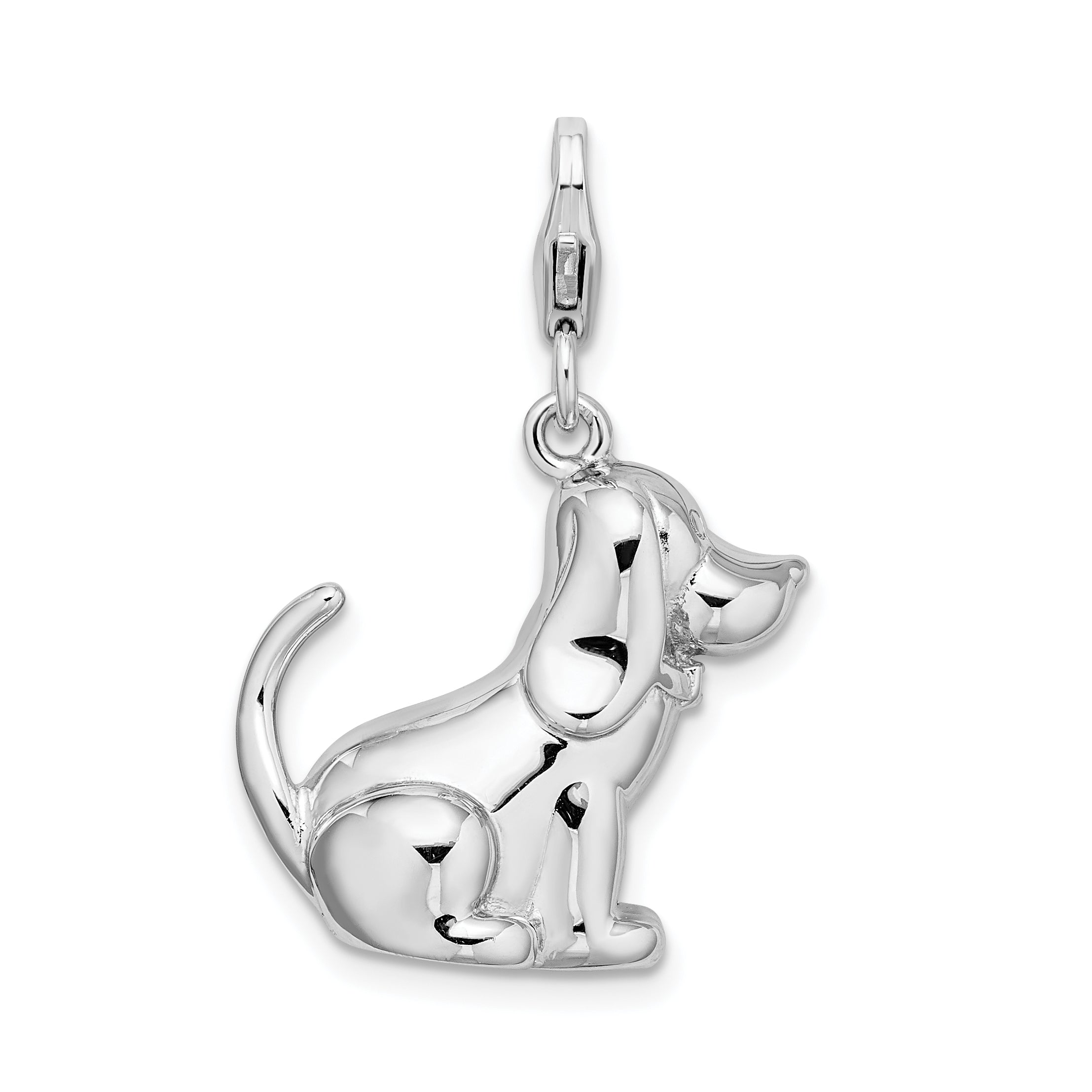 Sterling Silver Amore La Vita Rhodium-Plated Polished 3-D Enameled Dog Charm With Fancy Lobster Clasp