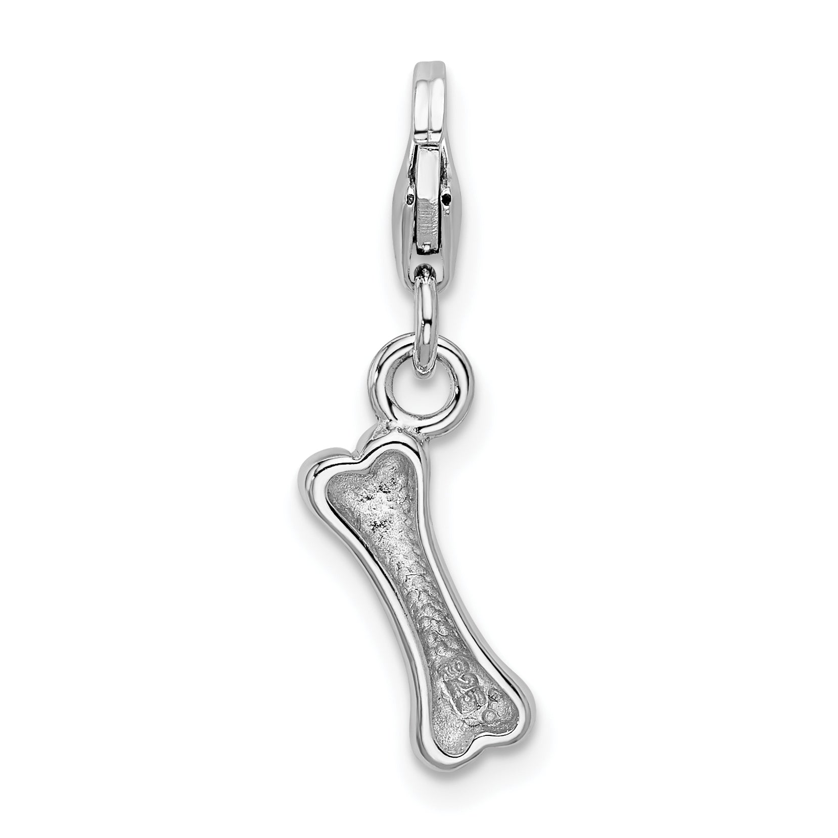Sterling Silver Amore La Vita Rhodium-Plated Polished Dog Bone Charm With Fancy Lobster Clasp