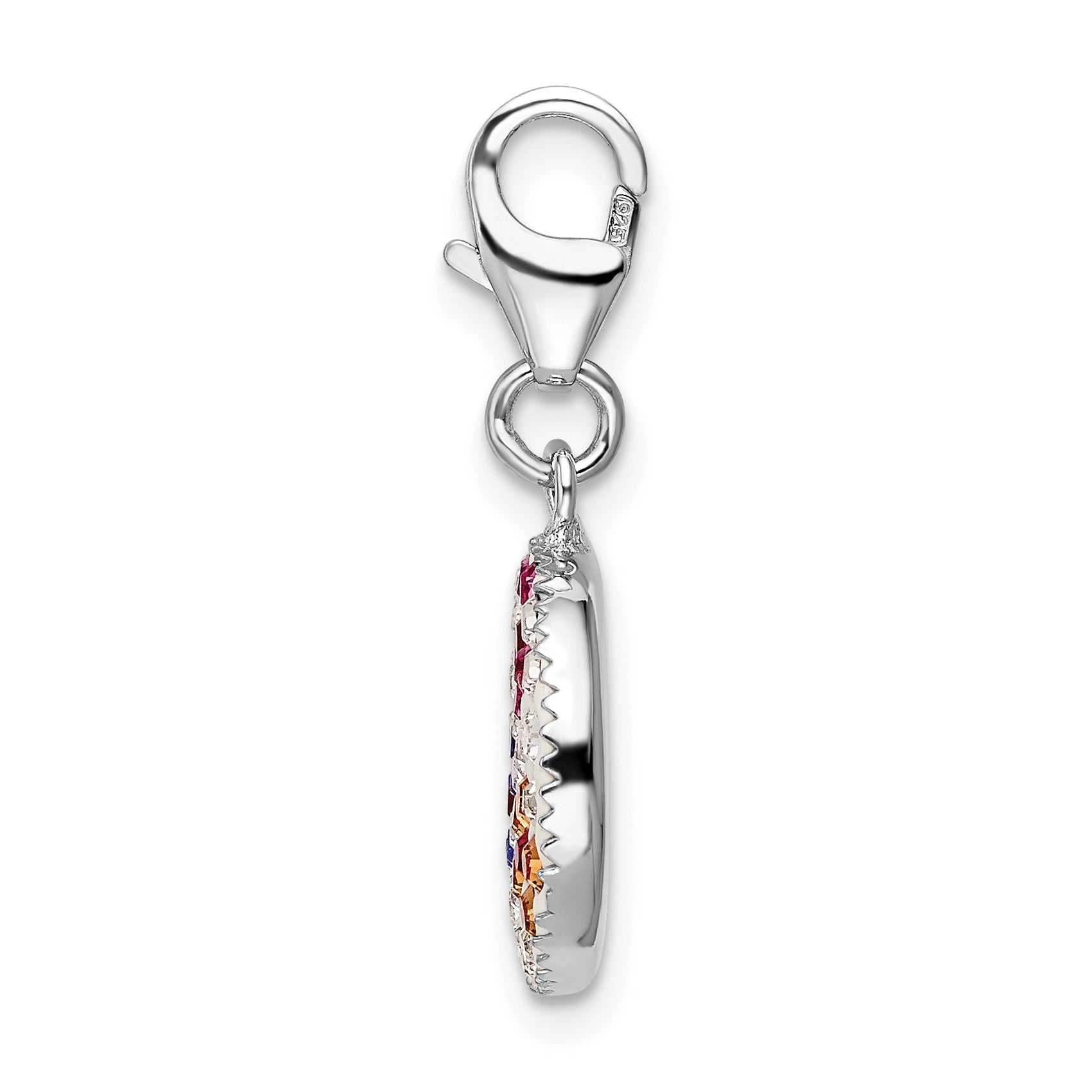 Sterling Silver Amore La Vita Rhodium-Plated Polished Pink Red Blue White Yellow Crystal From Swarovski Floral Pattern Disc Charm With Fancy Lobster Clasp