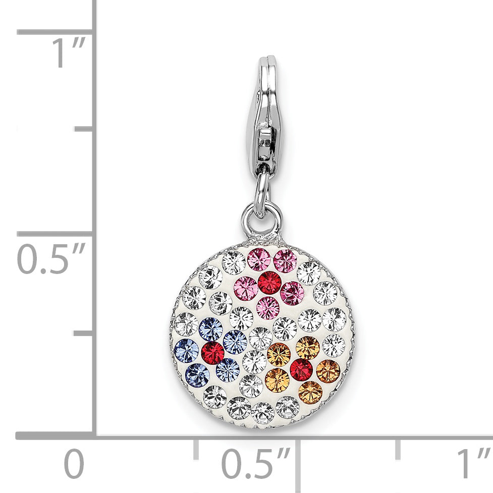 Sterling Silver Amore La Vita Rhodium-Plated Polished Pink Red Blue White Yellow Crystal From Swarovski Floral Pattern Disc Charm With Fancy Lobster Clasp