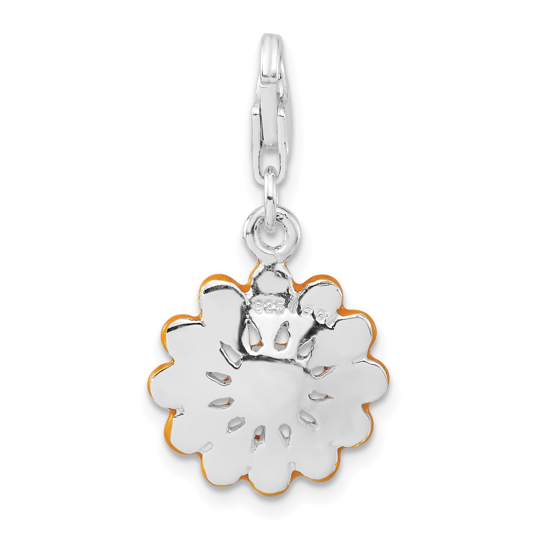 Sterling Silver Polished Yellow Enameled Flower W/Lobster Clasp Charm