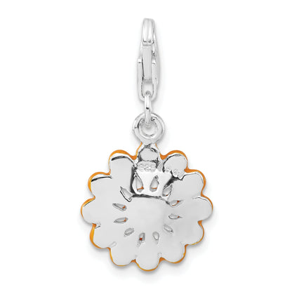 Sterling Silver Polished Yellow Enameled Flower W/Lobster Clasp Charm
