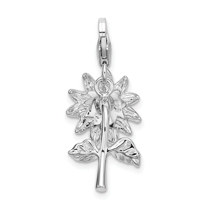 Sterling Silver Amore La Vita Rhodium-Plated Polished 3-D Enameled Sunflower Charm With Fancy Lobster Clasp