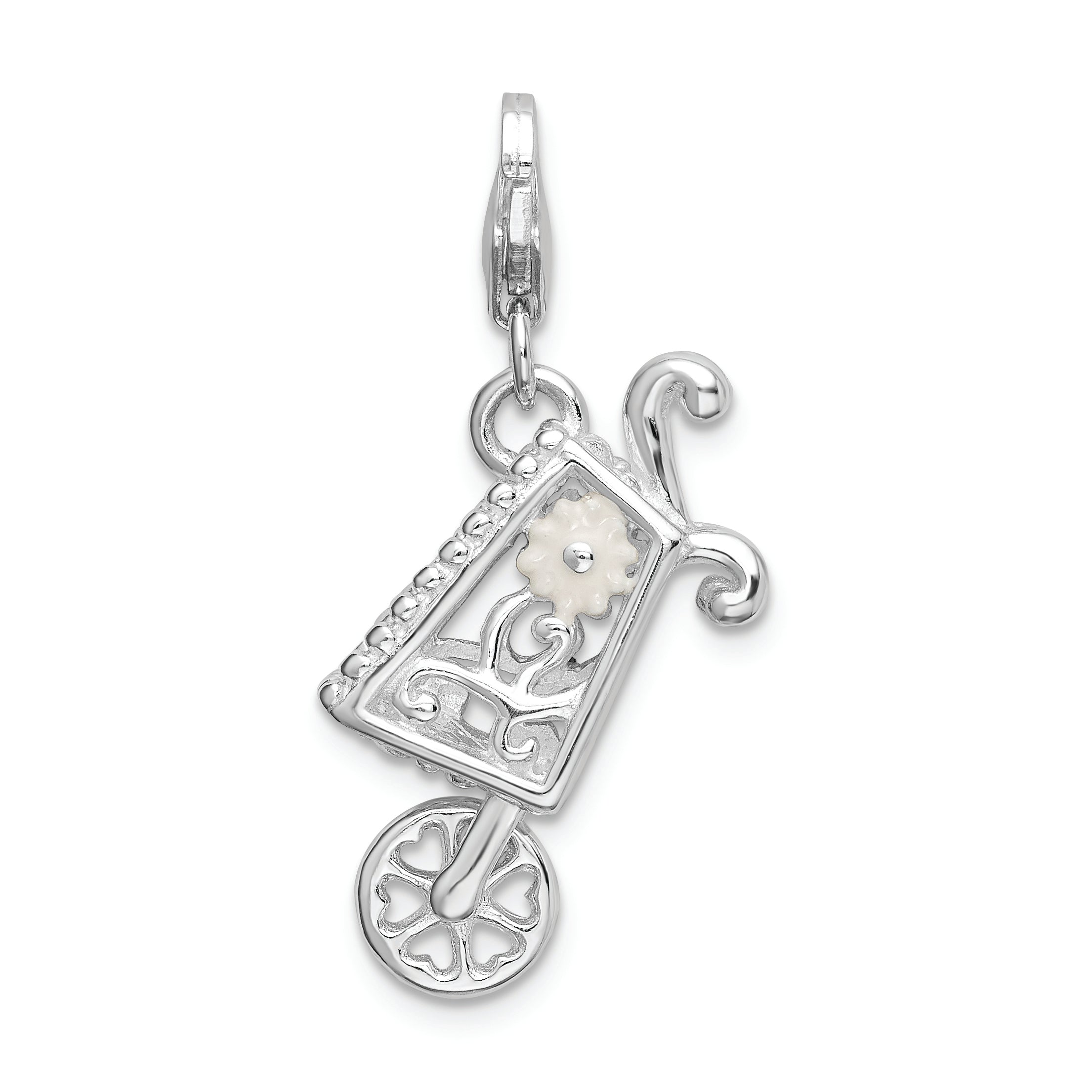 Sterling Silver Rh 3-D Enameled Wheelbarrow W/Lobster Clasp Charm