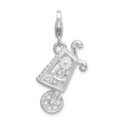 Sterling Silver Rh 3-D Enameled Wheelbarrow W/Lobster Clasp Charm